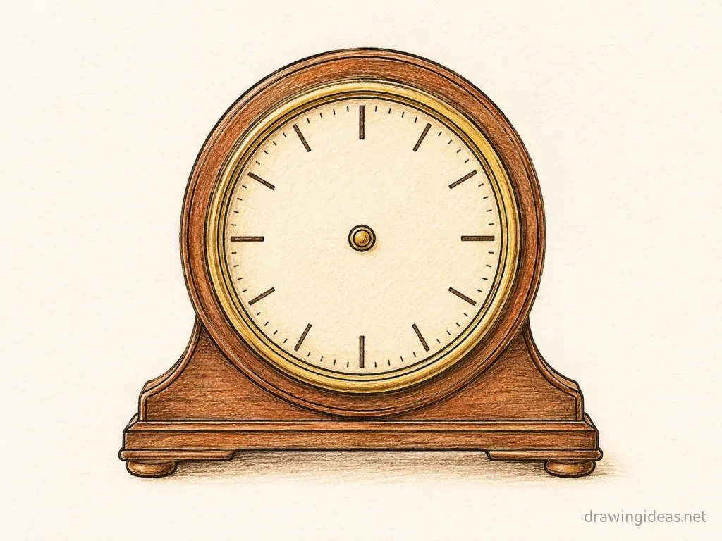 Clock drawing — hand-drawn clock illustration with ink lines and soft colors