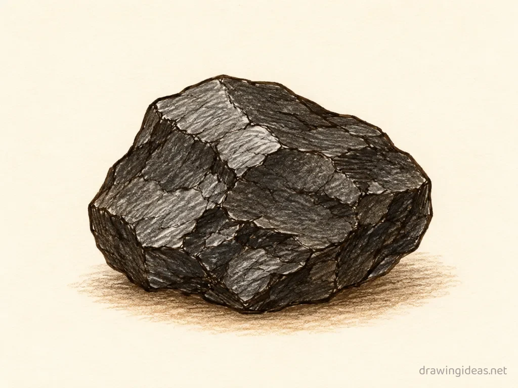 Coal drawing — hand-drawn coal illustration with ink lines and soft colors