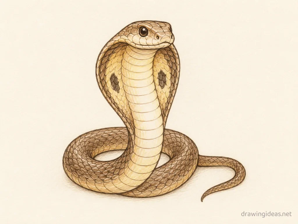 Cobra drawing — hand-drawn cobra illustration with ink lines and soft colors