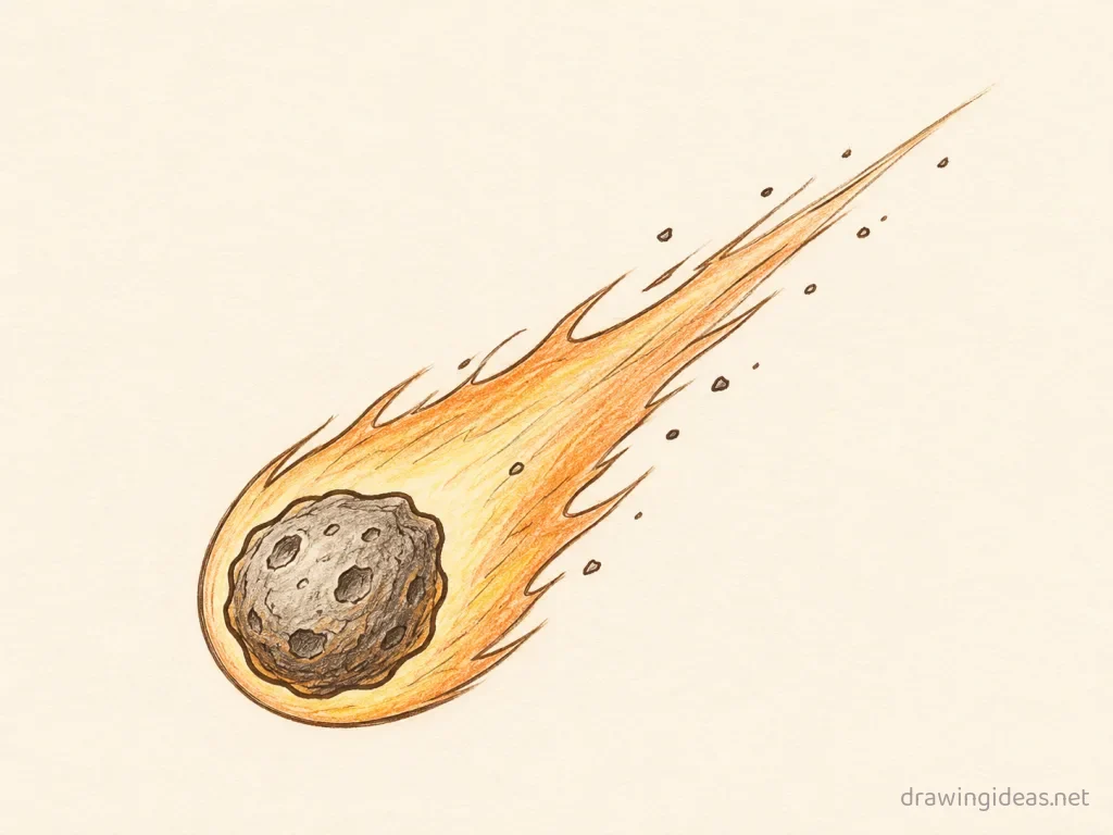 Comet drawing — hand-drawn comet illustration with ink lines and soft colors