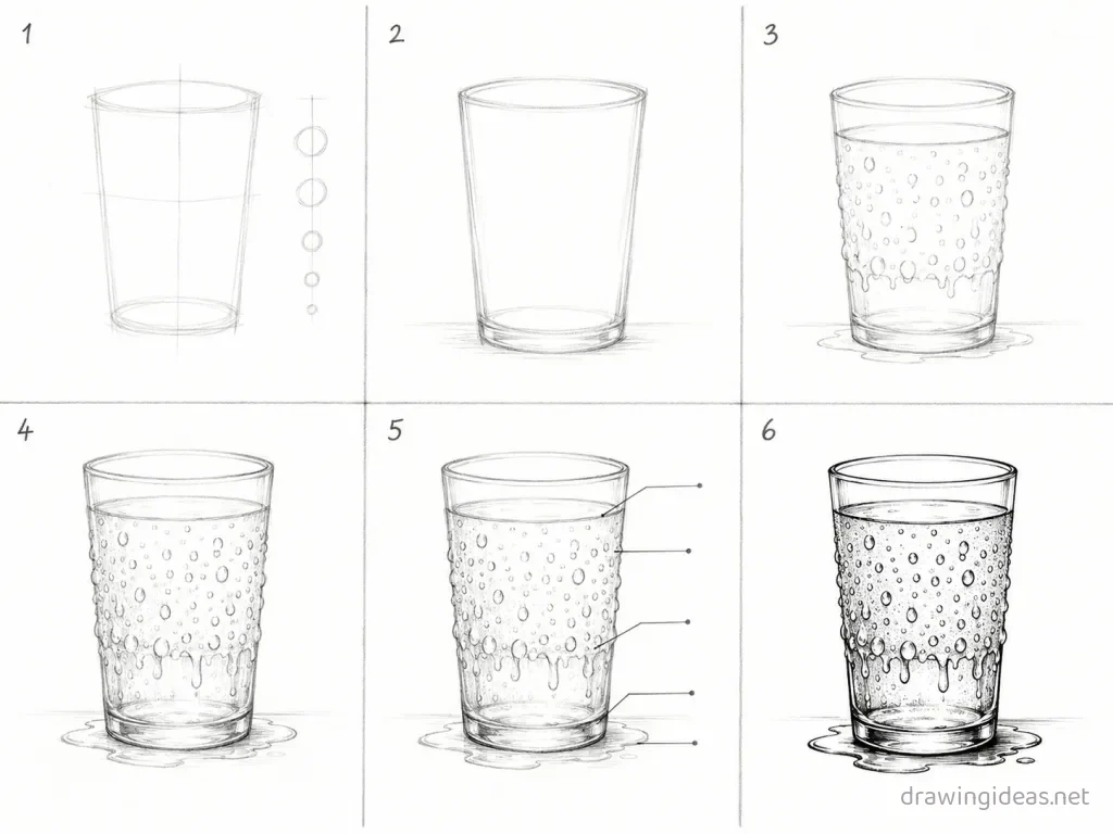 How to draw condensation step by step — 6-step condensation drawing tutorial grid