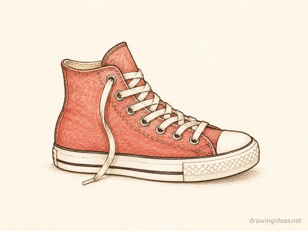 Converse drawing — hand-drawn converse illustration with ink lines and soft colors