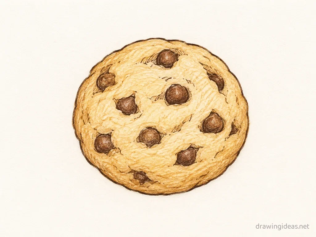 Cookie drawing — hand-drawn cookie illustration with ink lines and soft colors