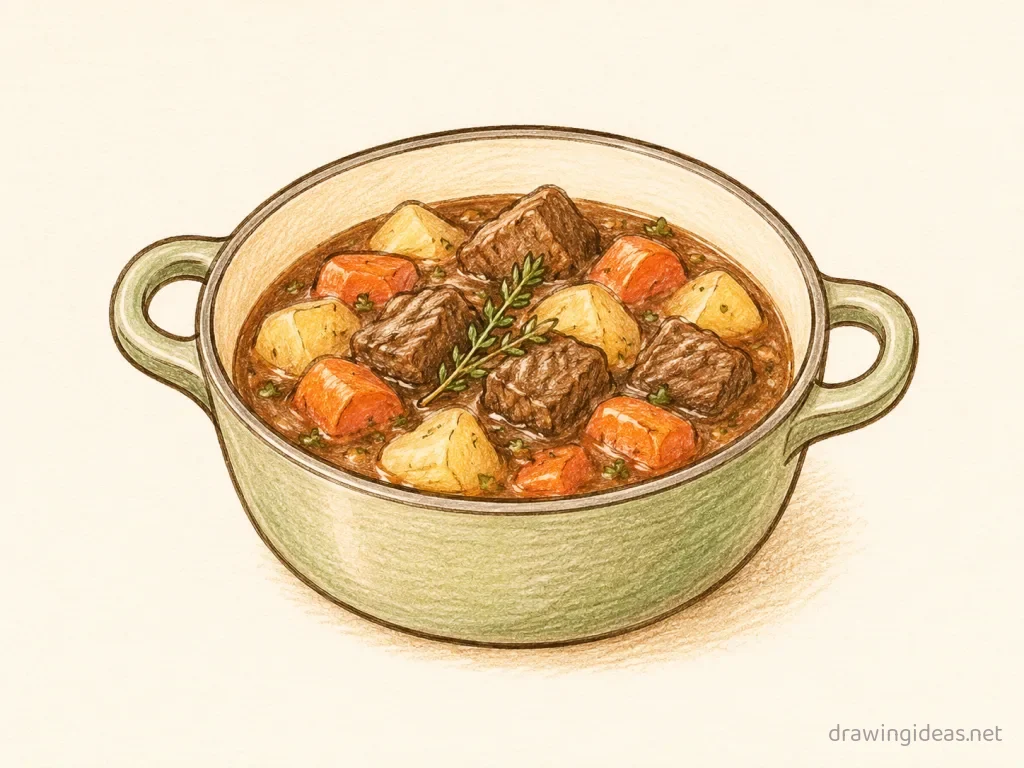 Cooking drawing — hand-drawn cooking illustration with ink lines and soft colors