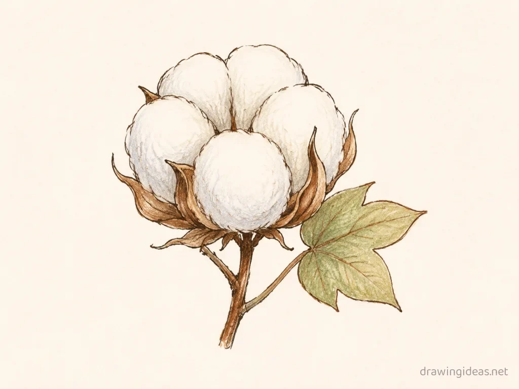 Cotton drawing — hand-drawn cotton illustration with ink lines and soft colors