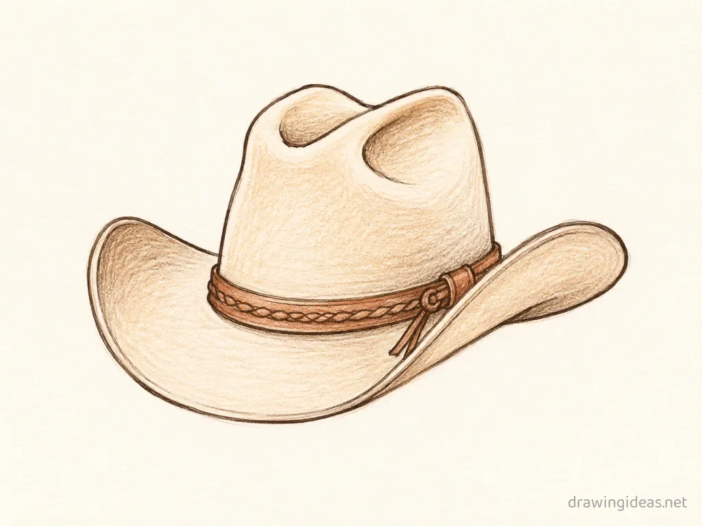 Cowboy Hat drawing — hand-drawn cowboy hat illustration with ink lines and soft colors