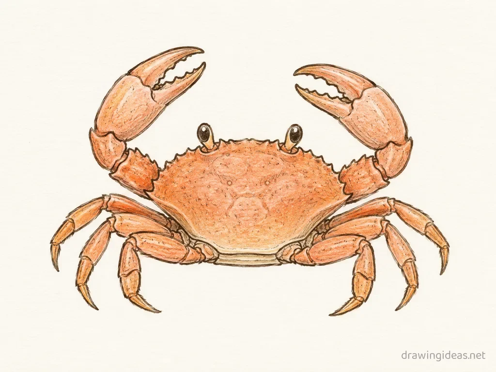 Crab drawing — hand-drawn crab illustration with ink lines and soft colors