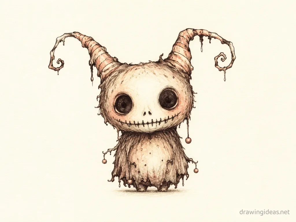 Creepy drawing — hand-drawn creepy illustration with ink lines and soft colors