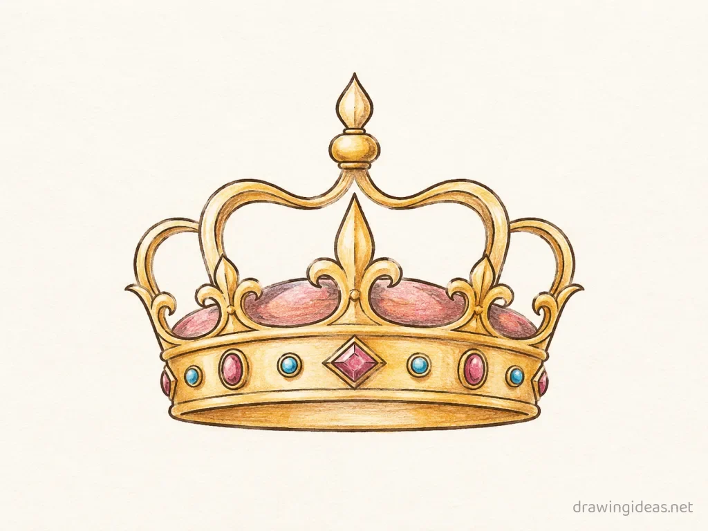Crown drawing — hand-drawn crown illustration with ink lines and soft colors
