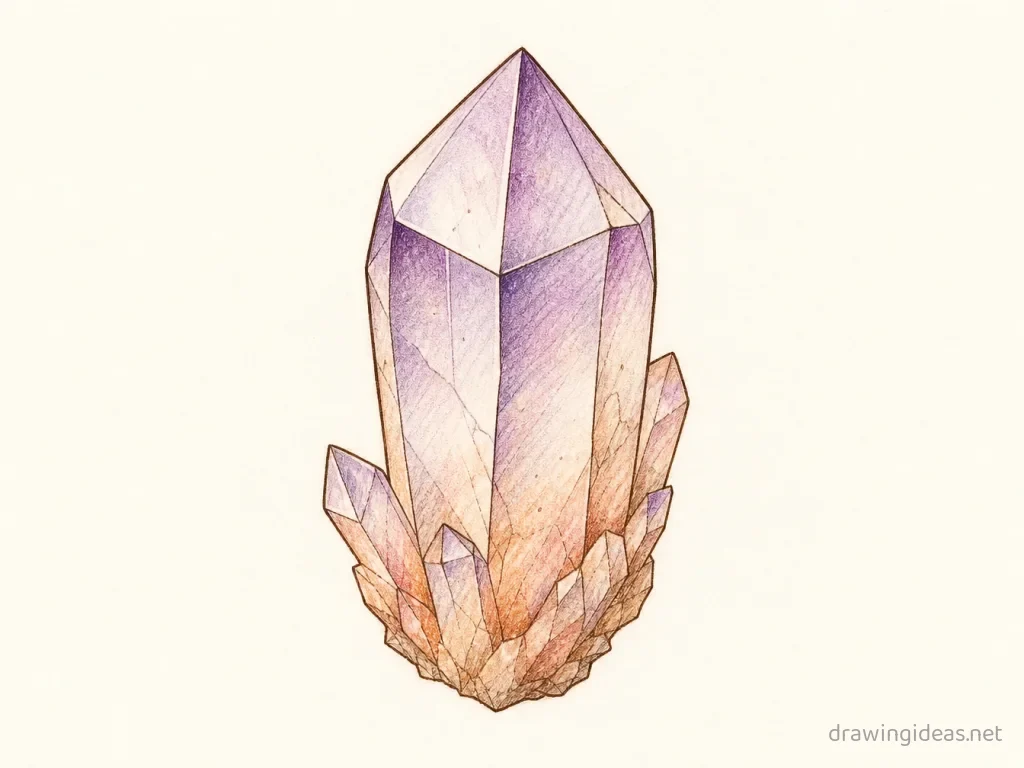 Crystal drawing — hand-drawn crystal illustration with ink lines and soft colors
