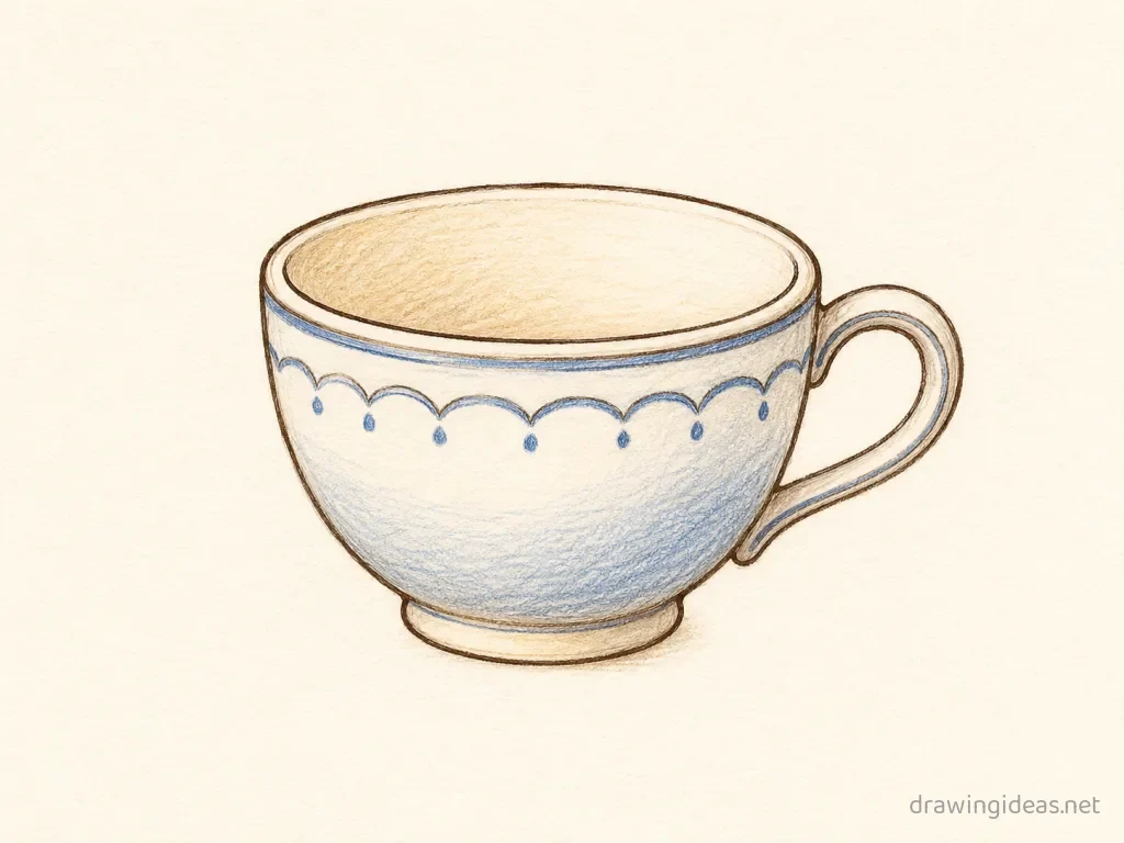 Cup drawing — hand-drawn cup illustration with ink lines and soft colors