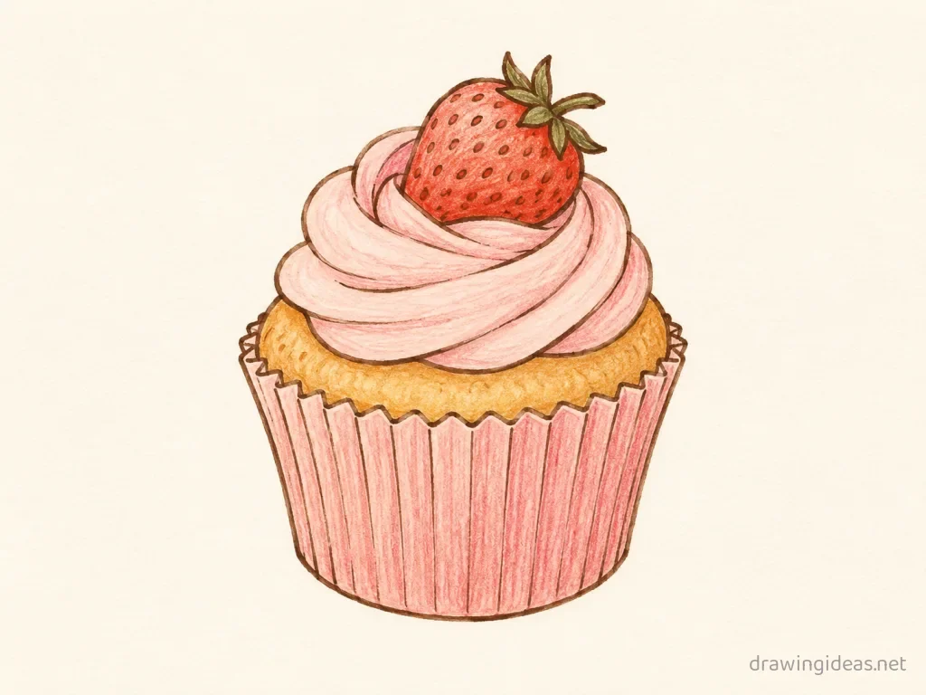 Cupcake drawing — hand-drawn cupcake illustration with ink lines and soft colors