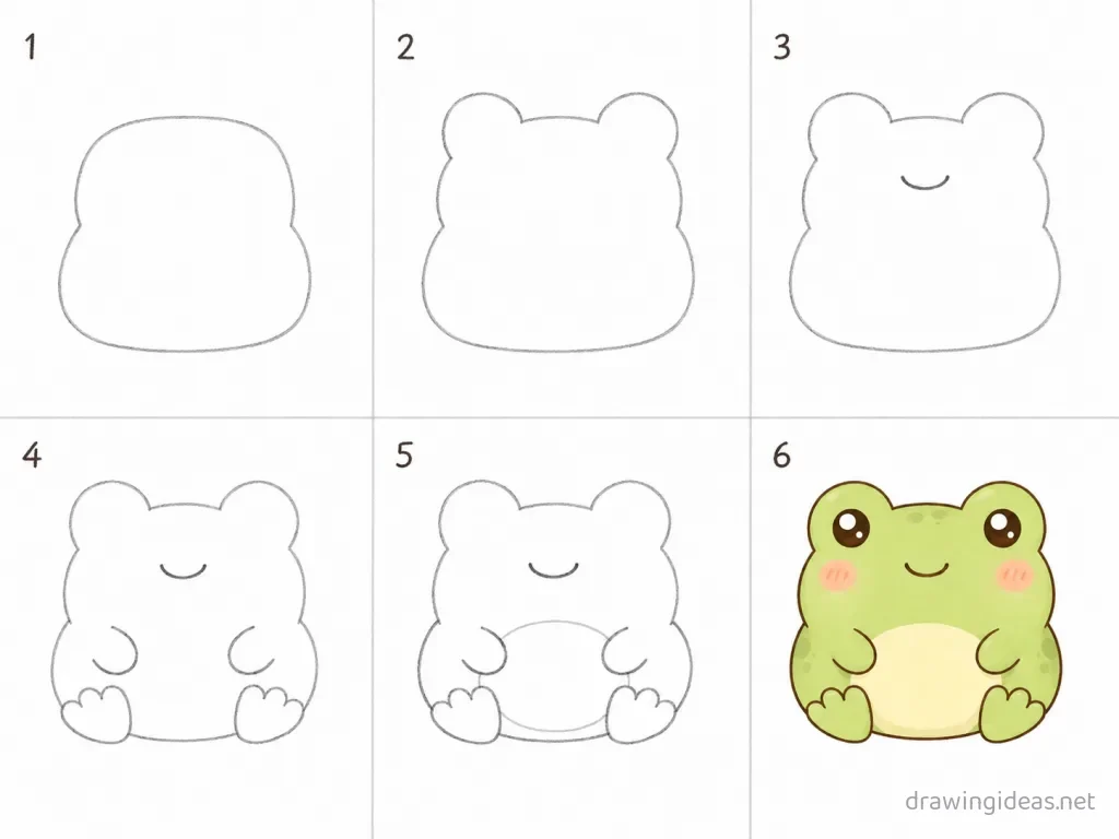 How to draw a frog step by step — 6-step frog drawing tutorial grid