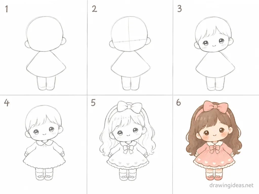 How to draw a girl step by step — 6-step girl drawing tutorial grid