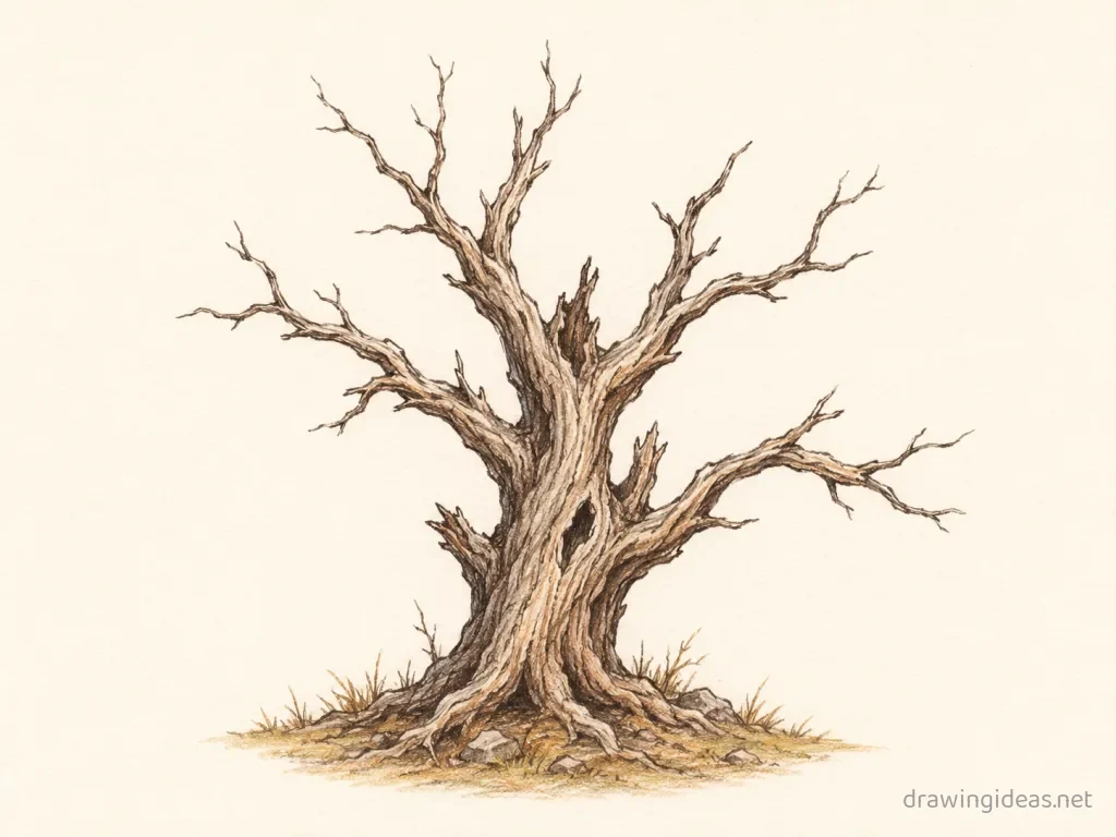 Dead Tree drawing — hand-drawn dead tree illustration with ink lines and soft colors