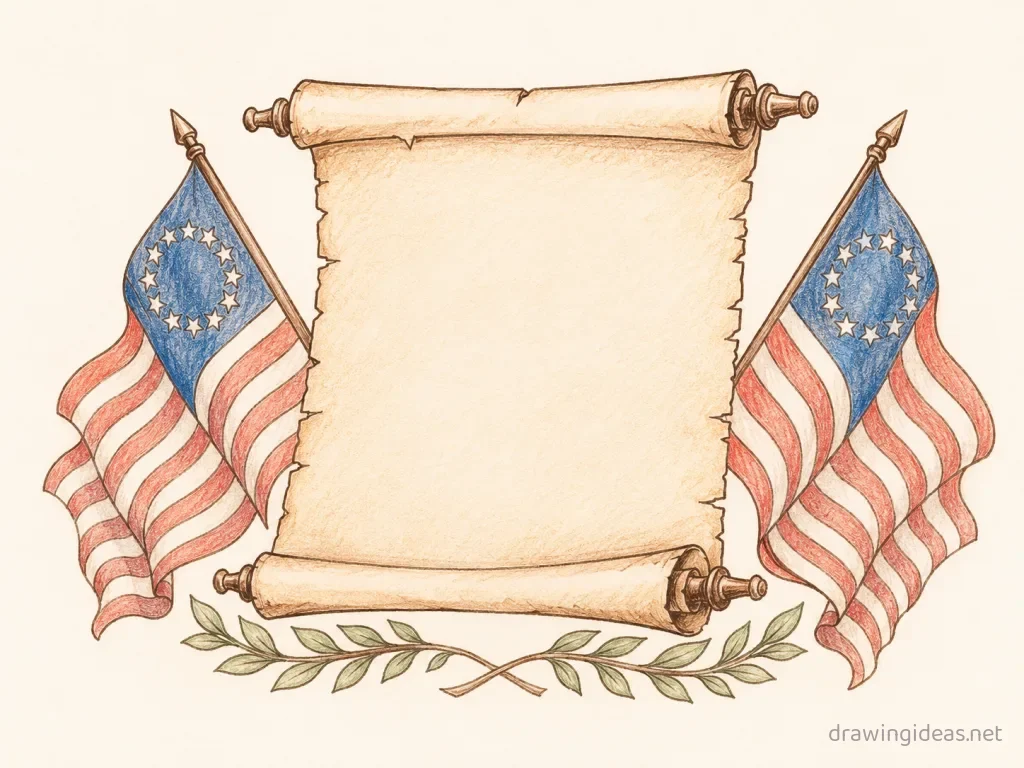 Declaration of Independence drawing — hand-drawn Declaration of Independence illustration with ink lines and soft colors