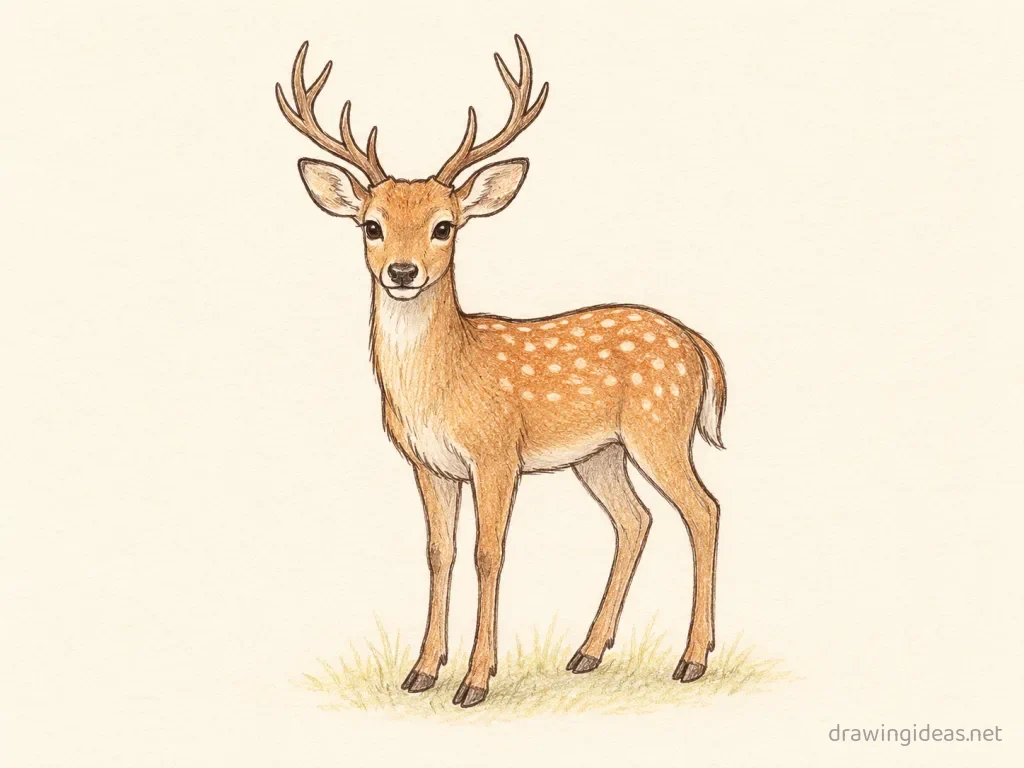 Deer drawing — hand-drawn deer illustration with ink lines and soft colors