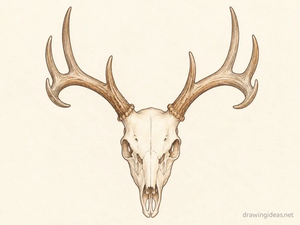 Deer Skull drawing — hand-drawn deer skull illustration with ink lines and soft colors