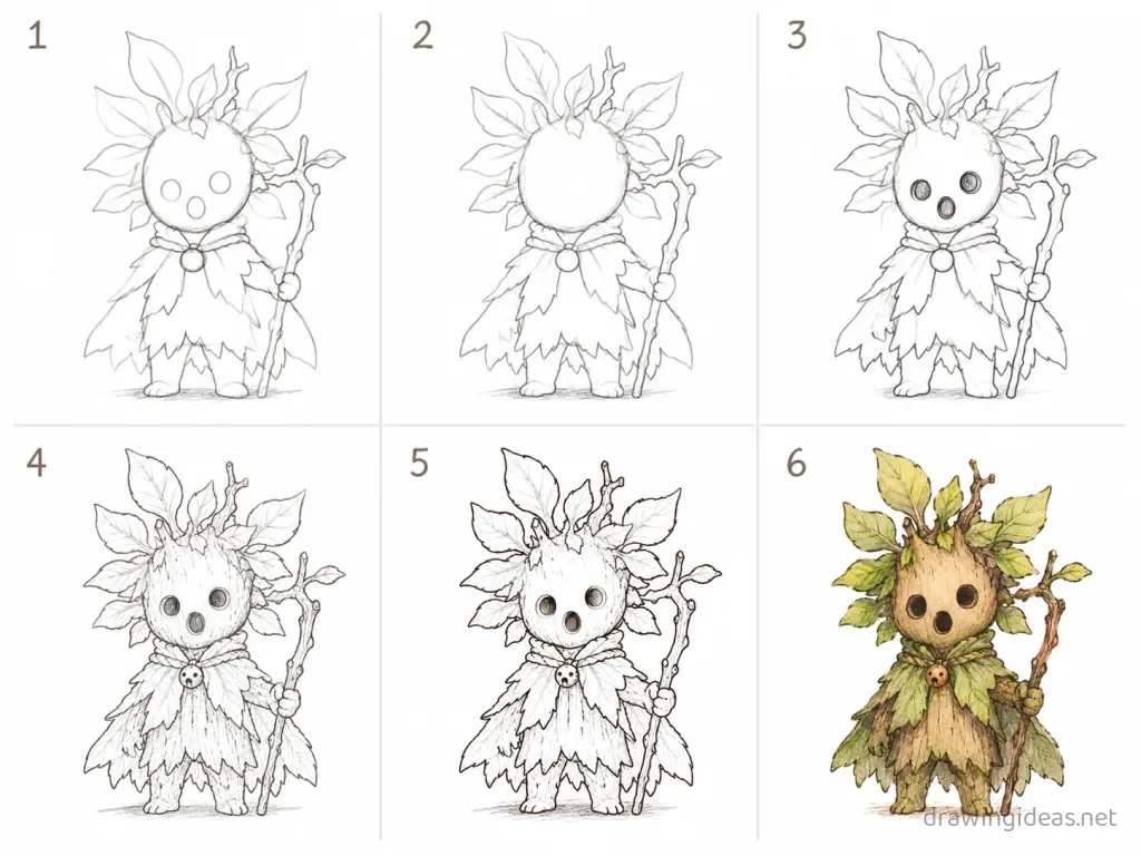 How to draw Deku step by step — 6-step Deku drawing tutorial grid