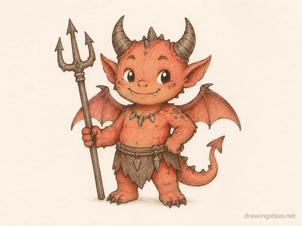 Demon drawing — hand-drawn demon illustration with ink lines and soft colors