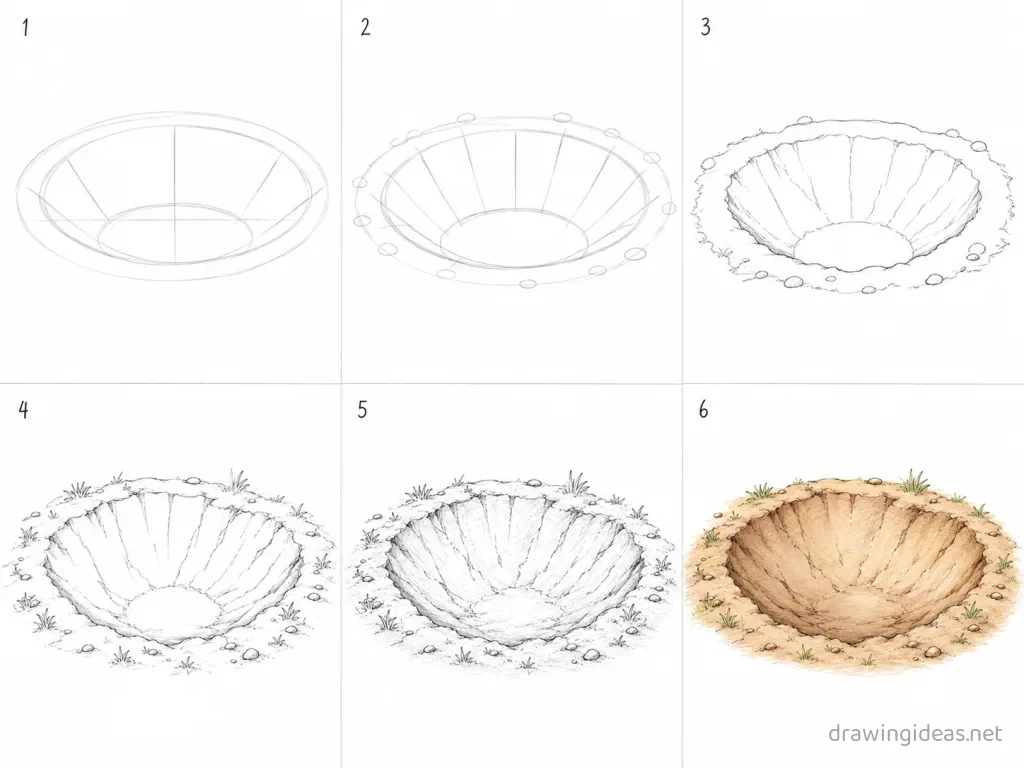 How to draw depression step by step — 6-step depression drawing tutorial grid