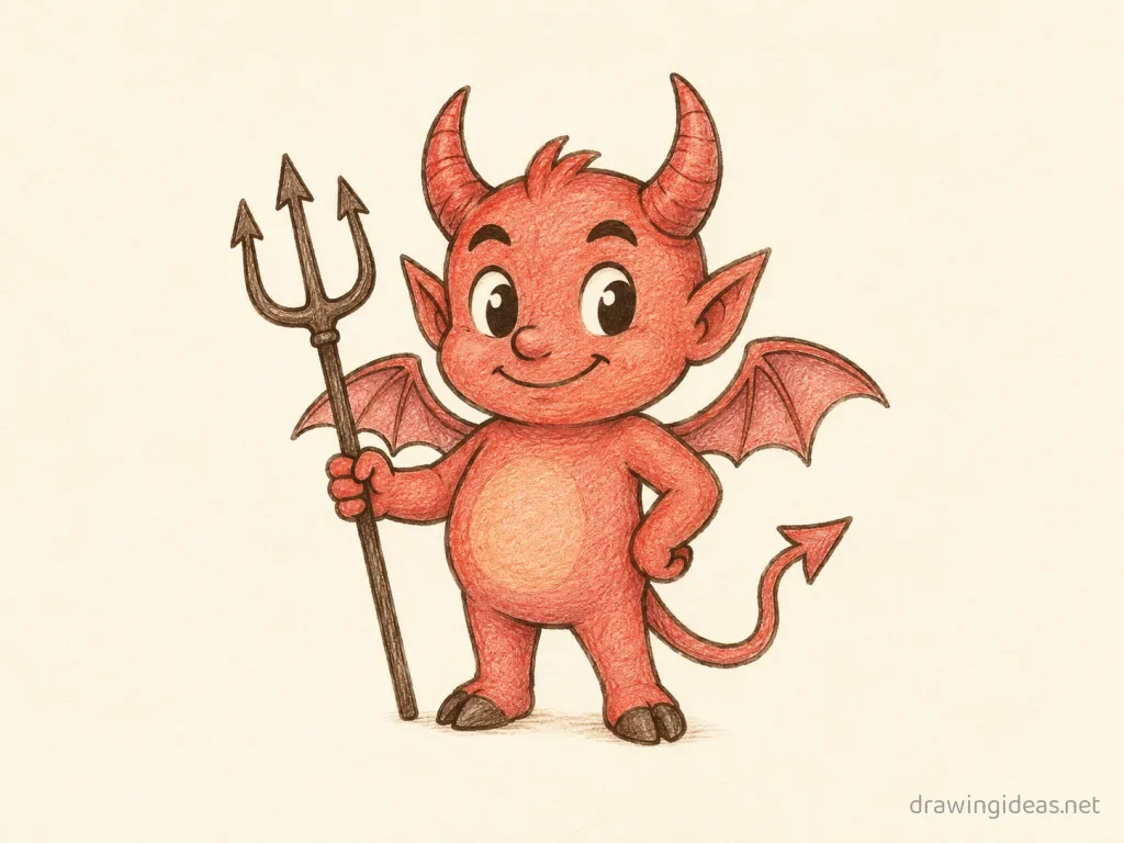 Devil drawing — hand-drawn devil illustration with ink lines and soft colors