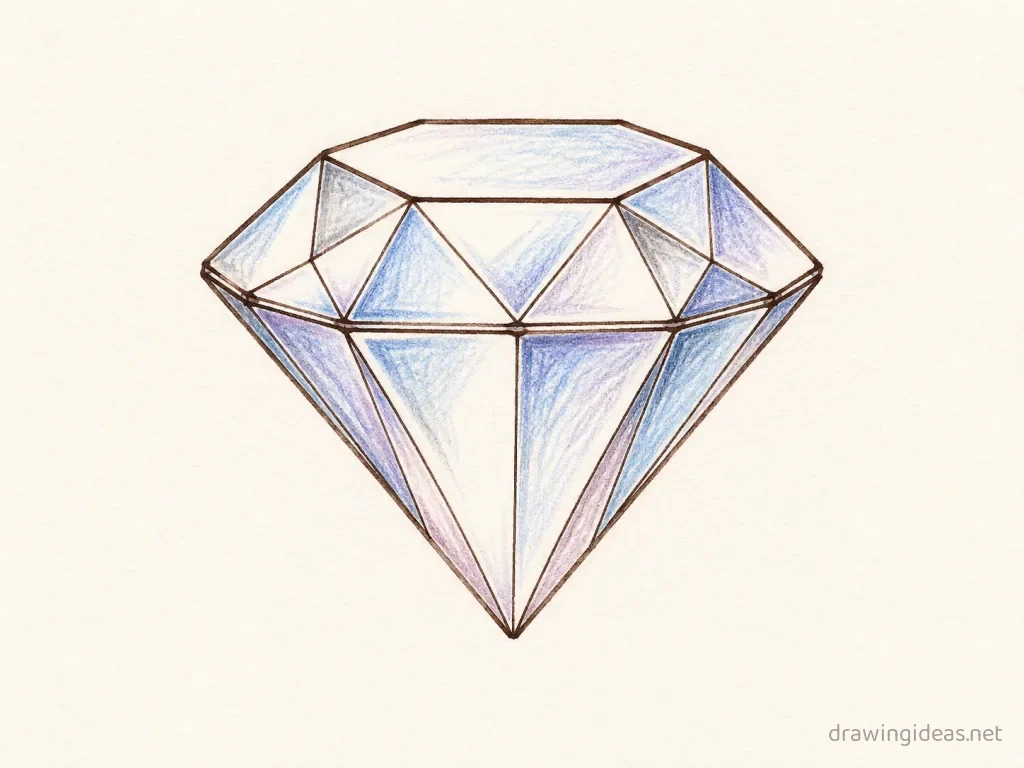 Diamond drawing — hand-drawn diamond illustration with ink lines and soft colors
