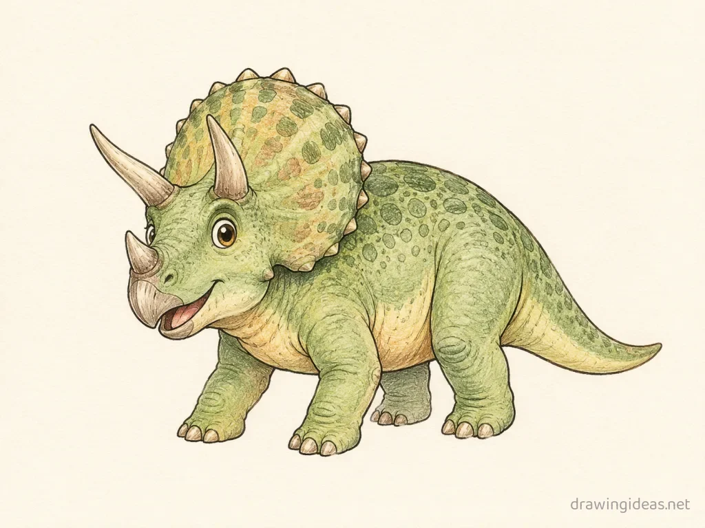 Dinosaur drawing — hand-drawn dinosaur illustration with ink lines and soft colors