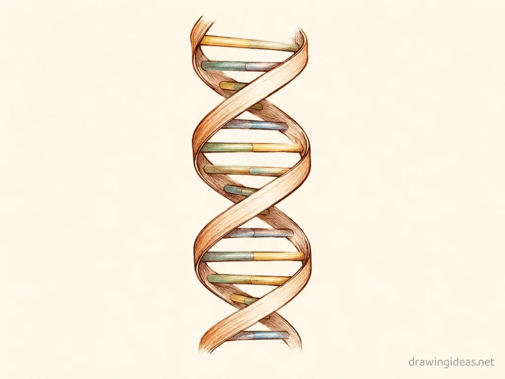 Dna drawing — hand-drawn dna illustration with ink lines and soft colors