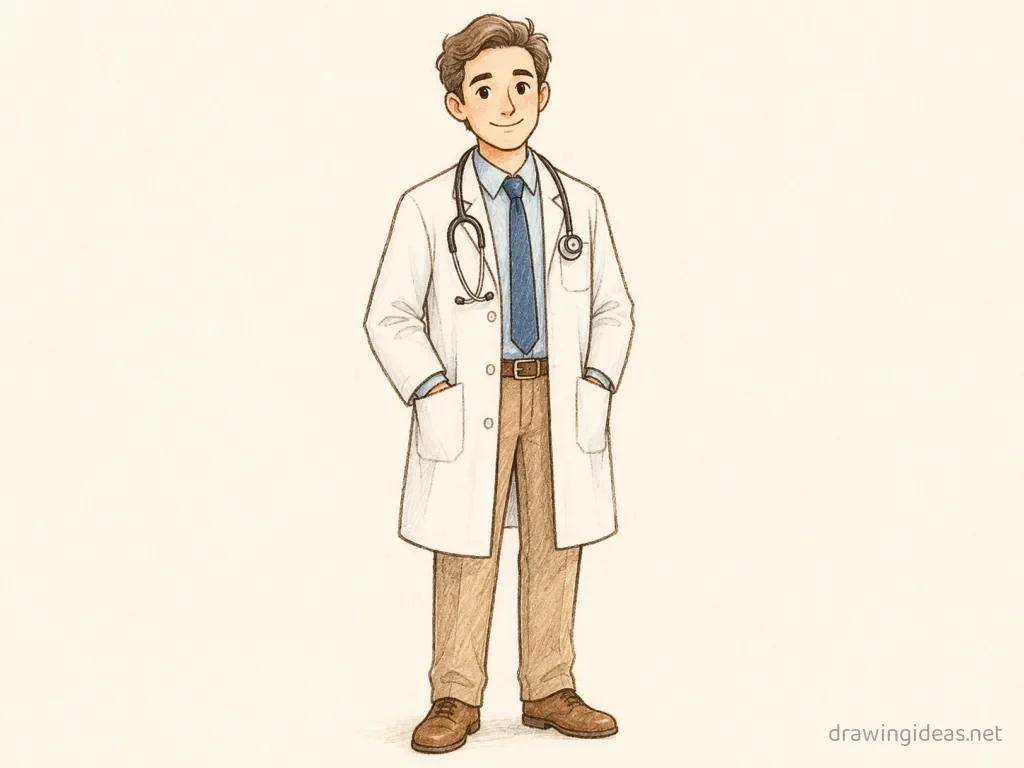 Doctor drawing — hand-drawn doctor illustration with ink lines and soft colors