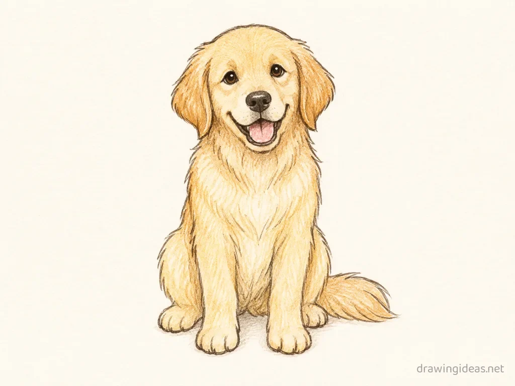 Dog drawing — hand-drawn dog illustration with ink lines and soft colors