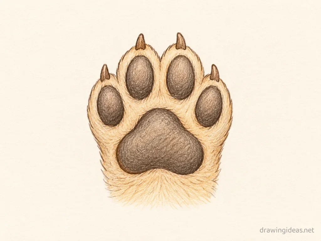 Dog Paw drawing — hand-drawn dog paw illustration with ink lines and soft colors