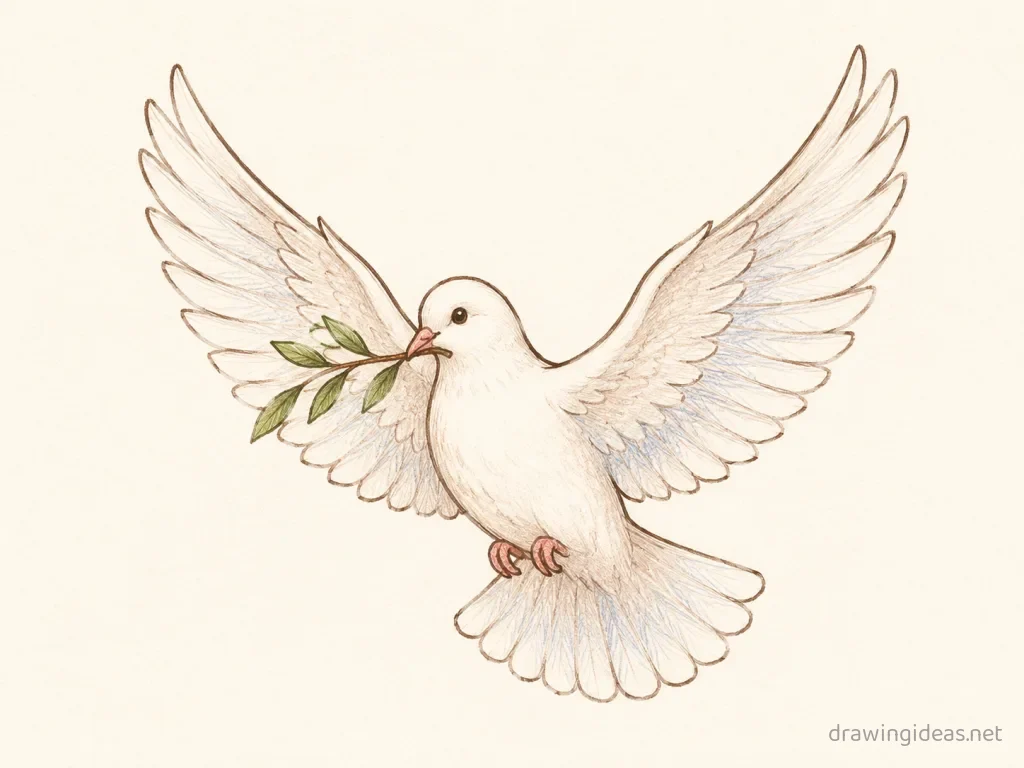 Dove drawing — hand-drawn dove illustration with ink lines and soft colors