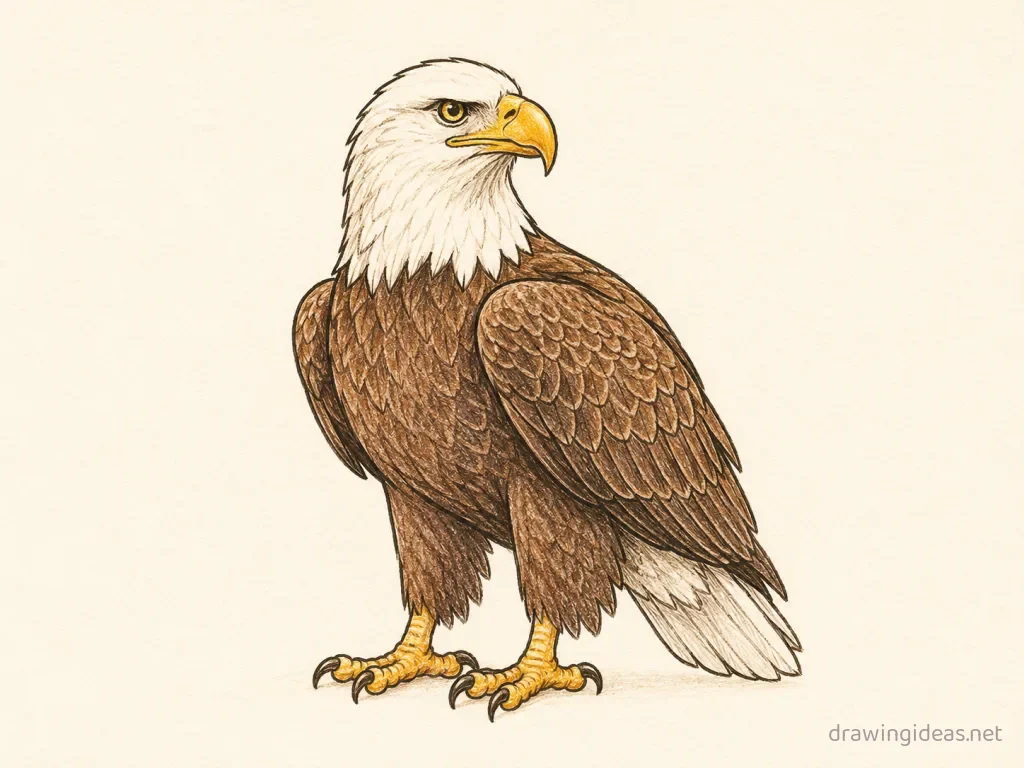 Eagle drawing — hand-drawn eagle illustration with ink lines and soft colors