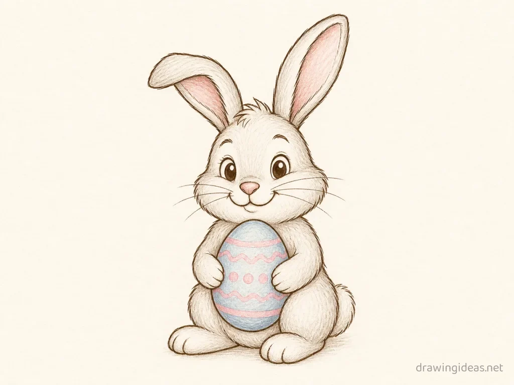 Easter Bunny drawing — hand-drawn Easter bunny illustration with ink lines and soft colors