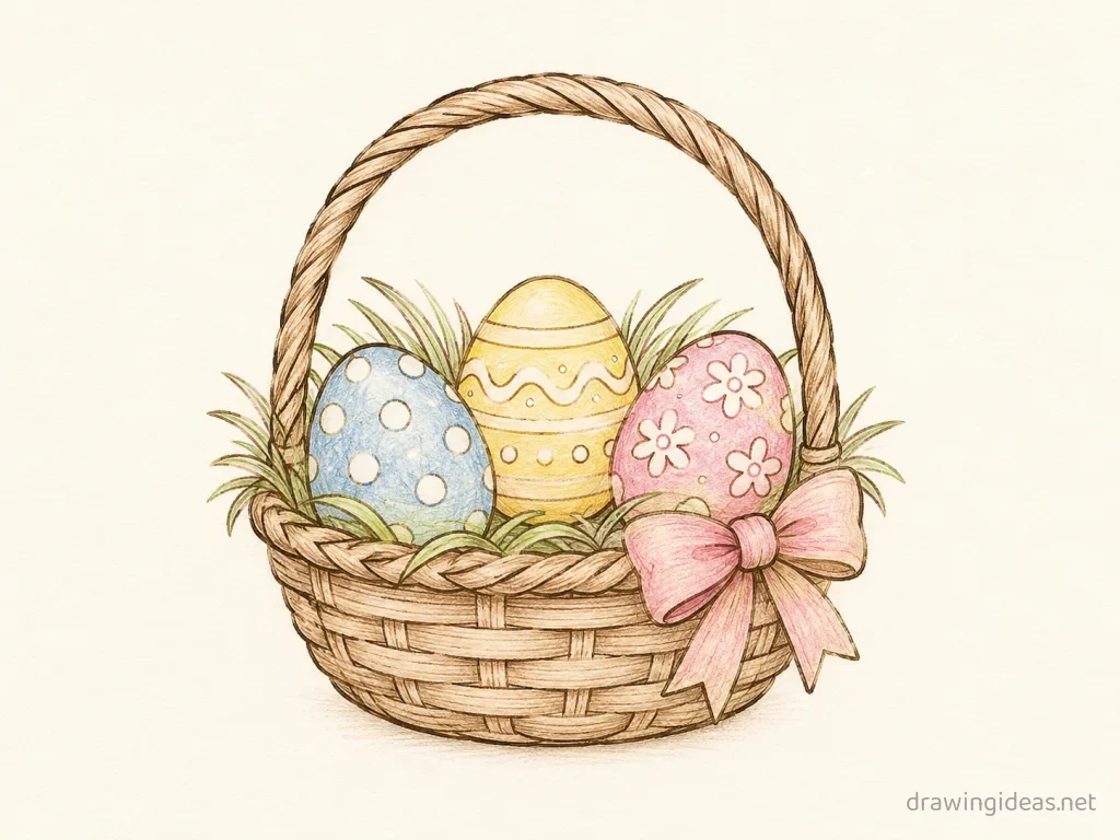 Easter drawing — hand-drawn Easter illustration with ink lines and soft colors
