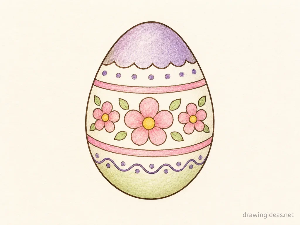 Easter Egg drawing — hand-drawn Easter egg illustration with ink lines and soft colors