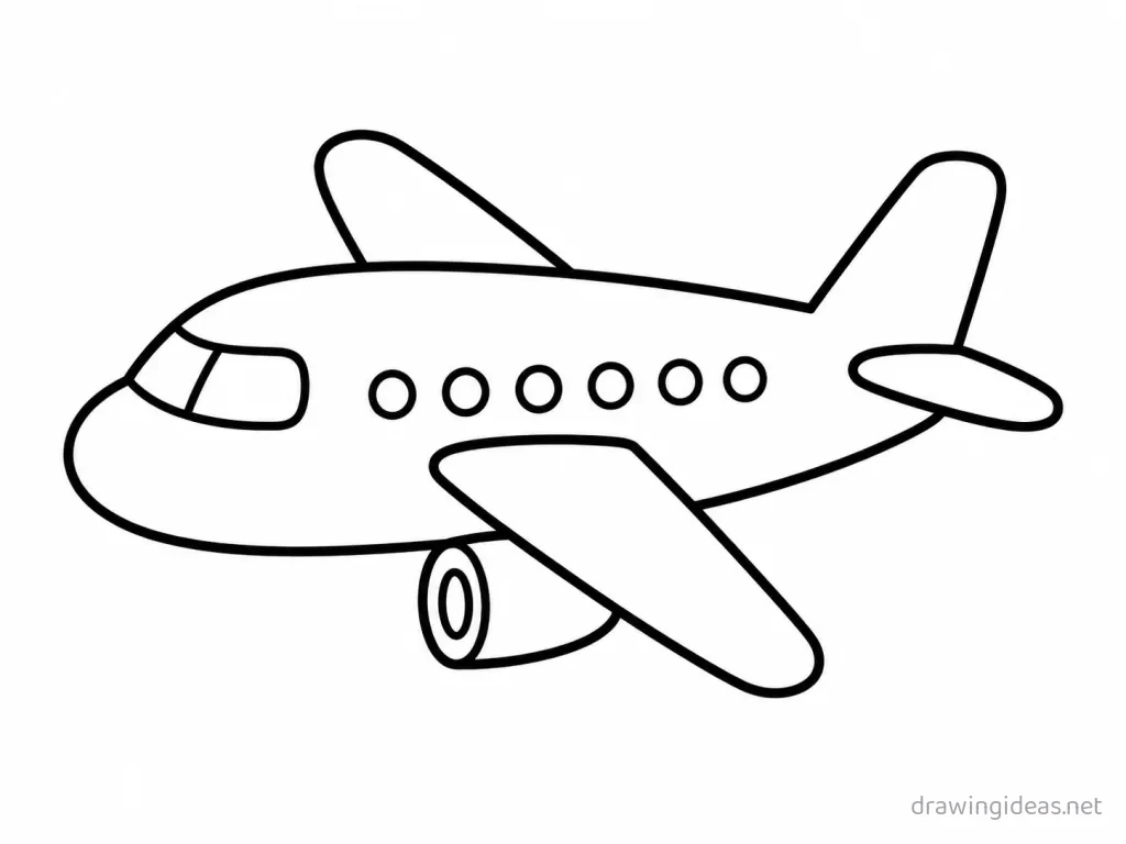 Airplane drawing — hand-drawn airplane illustration with ink lines and soft colors