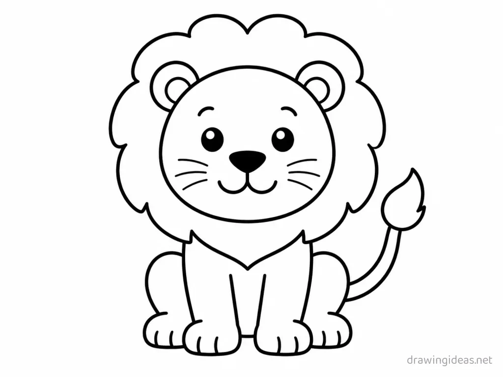 Lion drawing — hand-drawn lion illustration with ink lines and soft colors