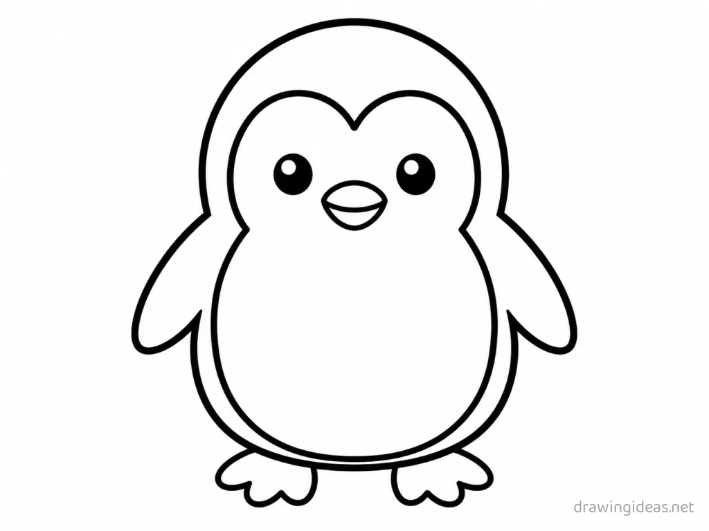 Penguin drawing — hand-drawn penguin illustration with ink lines and soft colors