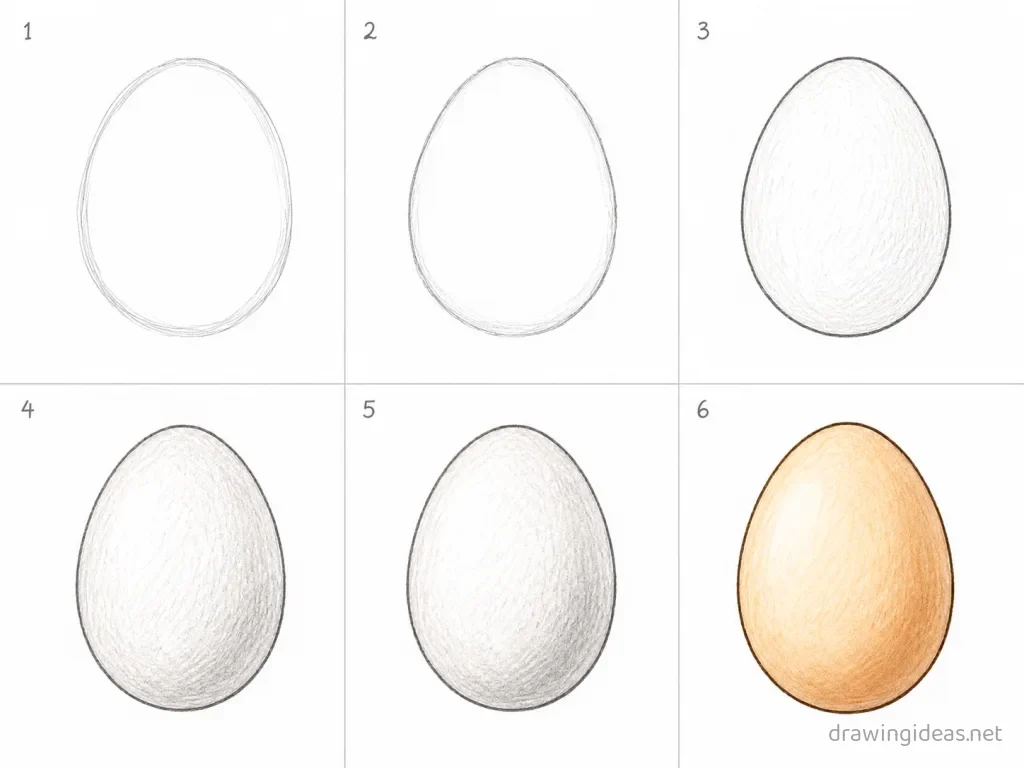 How to draw an egg step by step — 6-step egg drawing tutorial grid