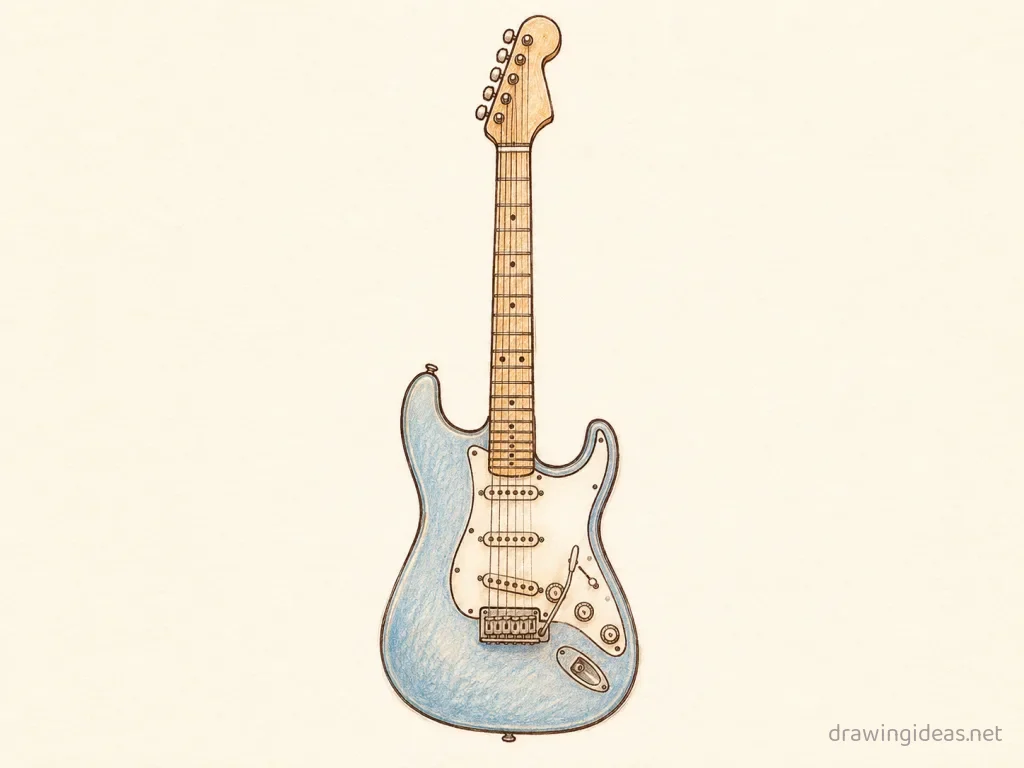 Electric Guitar drawing — hand-drawn electric guitar illustration with ink lines and soft colors