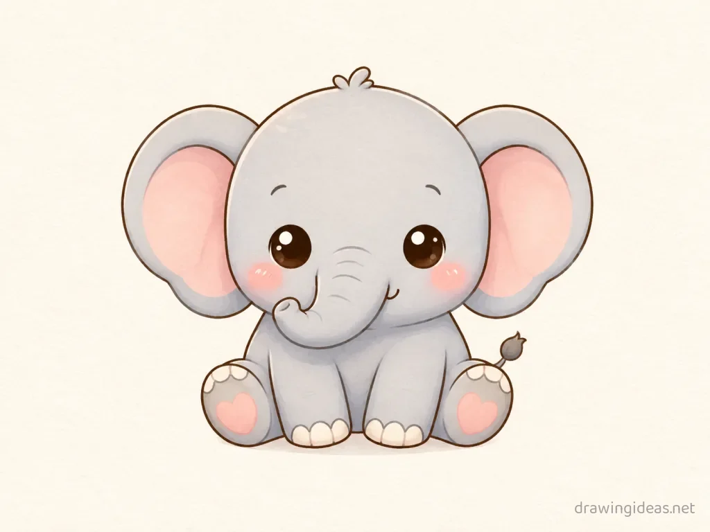 Cute elephant drawing — cute style elephant sketch