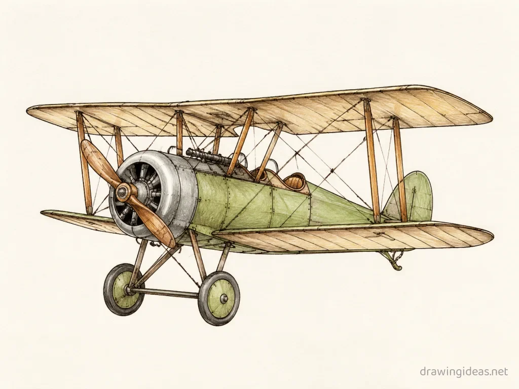 Engineering drawing — hand-drawn engineering illustration with ink lines and soft colors