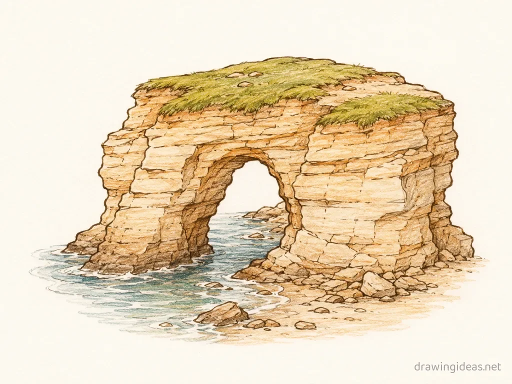 Erosion drawing — hand-drawn erosion illustration with ink lines and soft colors