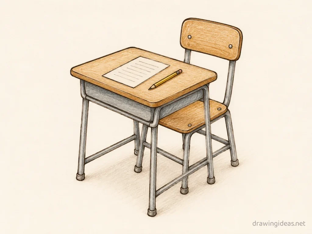 Exam drawing — hand-drawn exam illustration with ink lines and soft colors