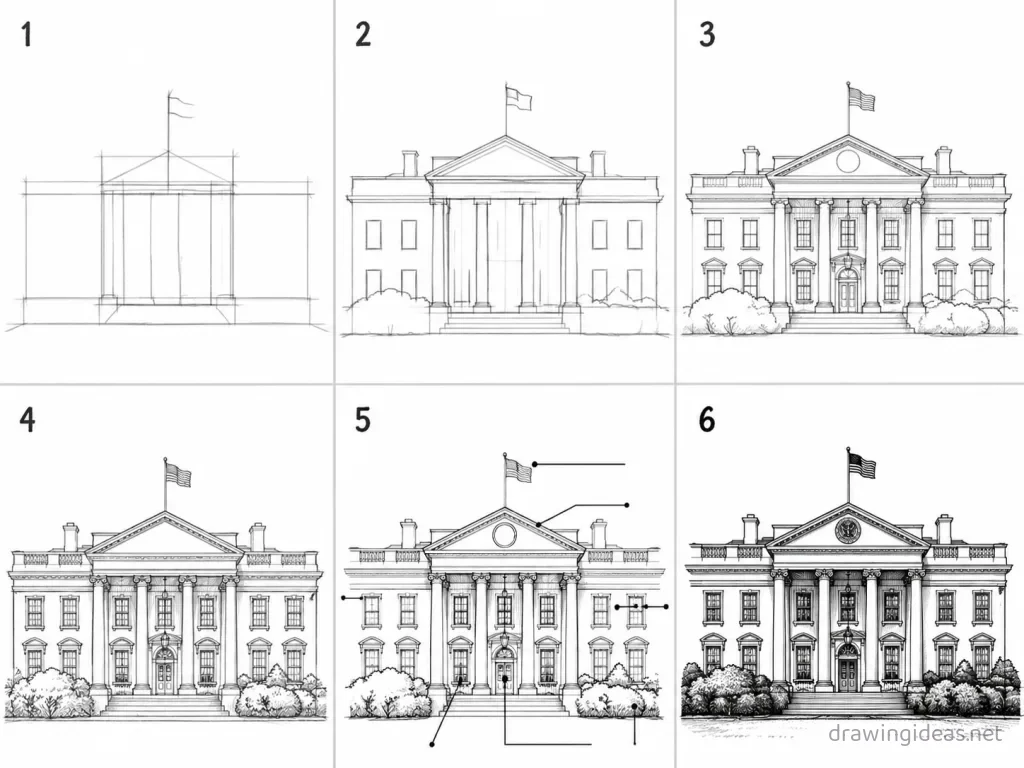 How to draw the Executive Branch step by step — 6-step Executive Branch drawing tutorial grid