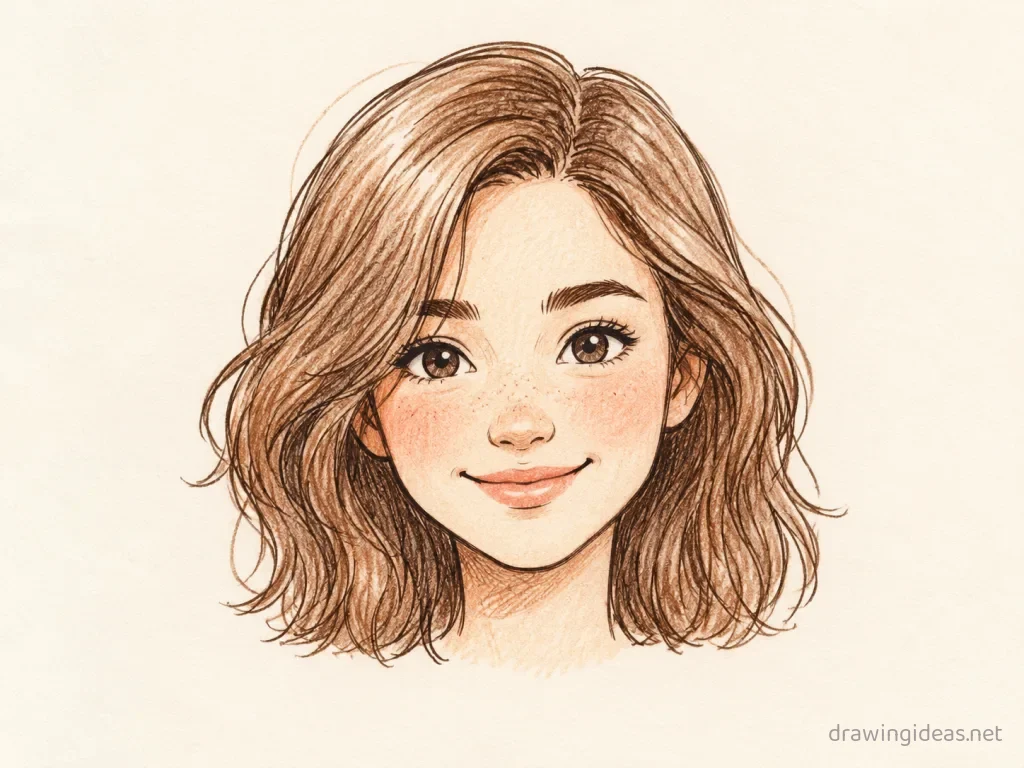 Face drawing — hand-drawn face illustration with ink lines and soft colors