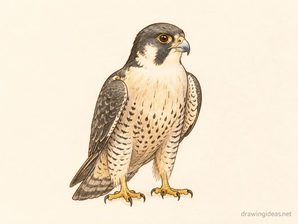 Falcon drawing — hand-drawn falcon illustration with ink lines and soft colors