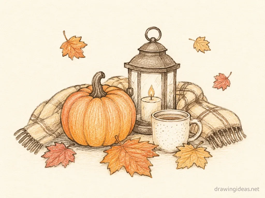 Fall drawing — hand-drawn fall illustration with ink lines and soft colors